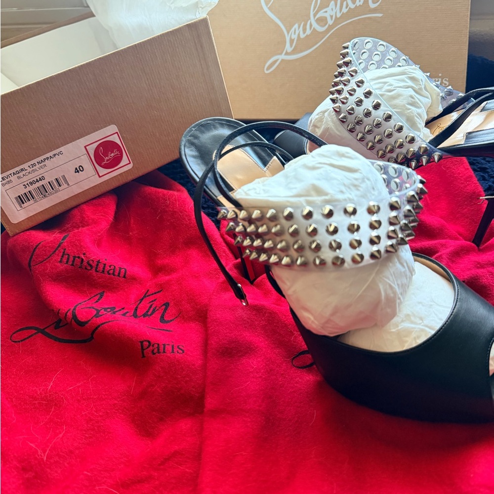 Christian Louboutin Black and Silver Studded Heels